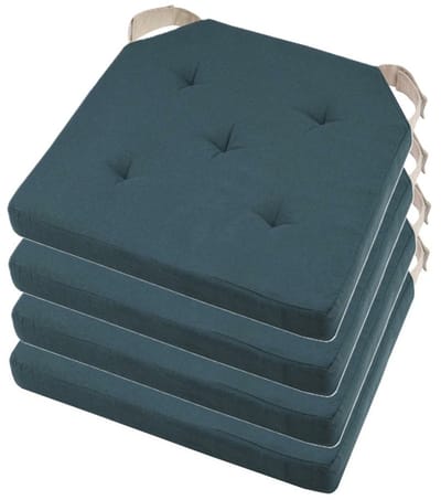 Stof Textile stoelkussen DUO - 4x - marine blauw - 38 x 38 x 4 cm - klittenband sluiting - zitkussens - binnen/buiten