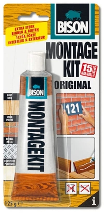 Bison Montagekit Original tube 125 g, montagelijm, bevestigen, hoge eindsterkte, binnen en buiten, blijvend elastisch, extra sterk, vullend eenvoudig in gebruik