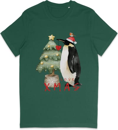 Grappig t Shirt Heren Dames - Kerst Pinguin - Groen - Maat S