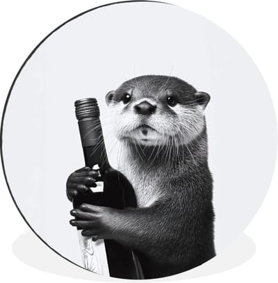 WallCircle - Wandcirkel - Muurcirkel - Wijnfles - Otter - Zwart - Aluminium - Dibond - 30x30 cm - Binnen en Buiten