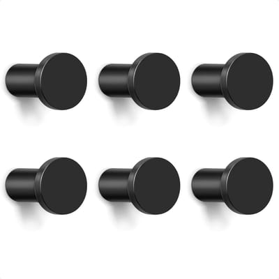 Metaal Wandhaken Rond Zwart, 6 Enkele Kapstokhaken in Aluminium met Schroef, Modern Robuust Kledinghaak Handdoekhaken voor Muur Garderobe Keuken Badkamer Ingang Kinderkamer