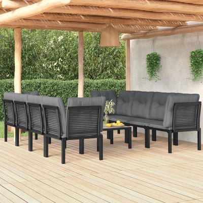 vidaXL - 9-delige - Loungeset - poly - rattan - zwart - en - grijs