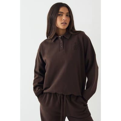 Dames DSGN Studio Sweatshirt met Kraag | Dark Chocolate | Maat: XS