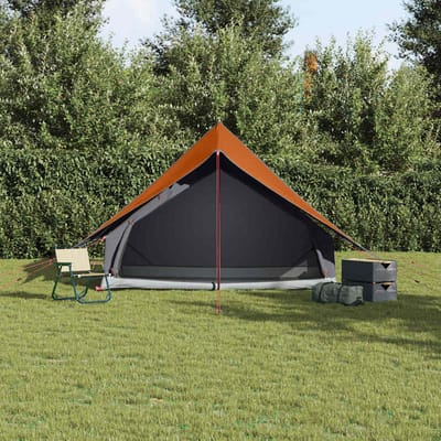 vidaXL - Familietent - met - dak - Grijs - en - Oranje - 256 - x - 256 - x - 185 - cm