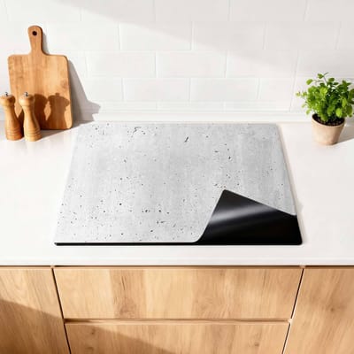 KitchenArt - Urban Cement – Inductie Beschermer - 65x52 cm - Kookplaat Beschermer - Luxe Afdekplaat Inductieplaat - Anti-slip & Oprolbaar - Beschermmat Inductiekookplaat