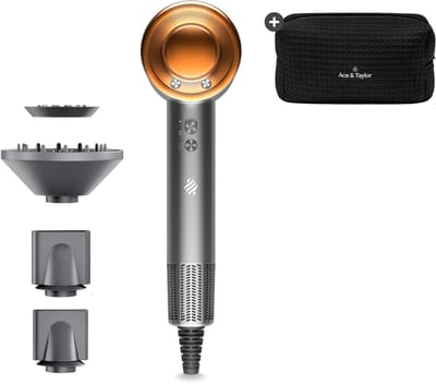 Ace & Taylor PrecisionAir High Speed Föhn - Ionische Haardroger met Diffuser - 1400W BLDC motor - Krachtige Luchtstroom - 3 Warmte- & 3 Snelheidsstanden - 5 Magnetische Opzetstukken - Lichtgewicht - Sandstone Gold (HB232)