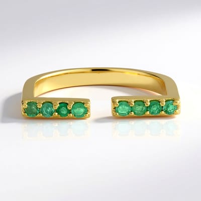 Cavill - Verstelbare Ring - 925 Sterling Zilver Verguld - 8 Colombiaanse Smaragden Rondslijpsel 0,256 ct - Elegante Groene Edelsteen Damesring