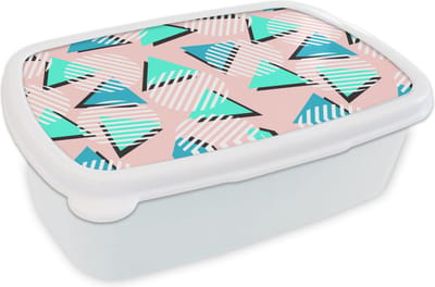 Broodtrommel Wit - Lunchbox - Brooddoos - Design - Jaren 80 - Abstract - Pastel - 18x12x6 cm - Volwassenen