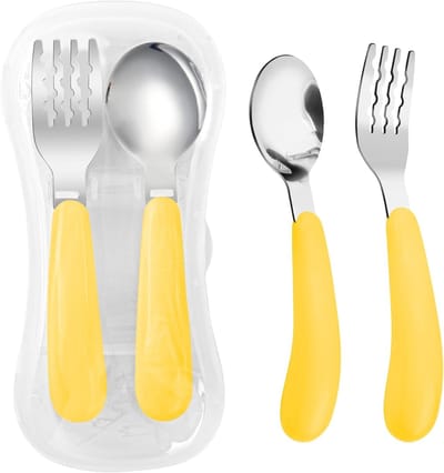 Set van 2 Kinderbestek met Lepel en Vork in Reisetui - Roestvrijstalen Bestek voor Peuters en Kinderen - Ideaal voor Schoollunch en Eten On-the-Go