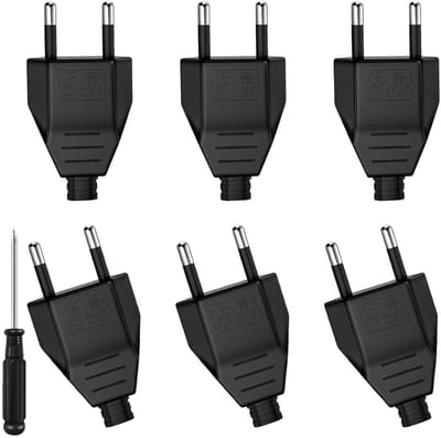 SnelShoppen - 6 Stuks Europese Platte Stekker 220V 2.5A Zwart - Ideaal voor Huishoudelijke Apparaten, Lampen, Ventilatoren en Meer