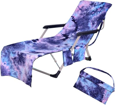 Ligstoel Strandlaken - Stoelhoes Handdoek - Ontspannen Zonnen - Met Opbergvakken - 207 x 74 cm - Blauw