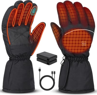 Verwarmbare handschoenen, verwarmd, voor heren en dames, met 5 V 5000 mAh oplaadbare batterij, warme winterhandschoenen, 3 warmtestanden, waterdichte touchscreen-handschoenen, voor motorfiets
