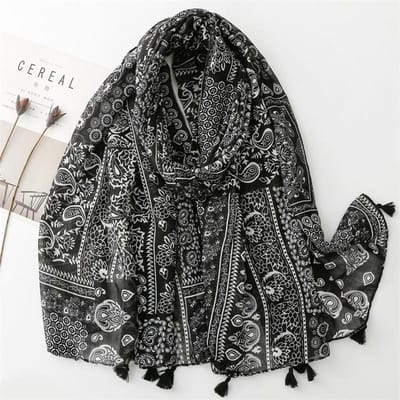 Dunne Mode Azteekse Paisley Bloemen Franje Viscose Sjaal Hoge Kwaliteit Wikkel Pashmina Stola Bufandas Moslim Hijab 180*90Cm gray