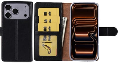 Hoesje Geschikt voor iPhone 17 Pro Max – Arara bookcase met pasjeshouder - Zwart