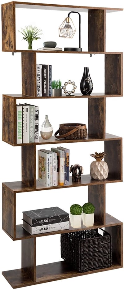 Costway Boekenkast, staand rek met 6 niveaus, 192 x 80 x 23 cm, kantoorrek, hout, archiefplank, opbergrek incl. bevestigingsmateriaal, ruimteverdeler voor woonkamer, slaapkamer, kantoor, bruin
