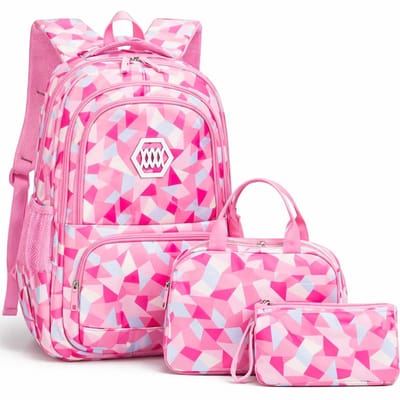 Ultiluxe® Rugzak set - 3 stuks - Roze/blauw - 48 x 33 x 24 - Rugtas, lunchtas, etui - 15.6 inch laptoptas - Schoolrugzak voor kinderen - Meiden school tassen set - 35 L - Schooltas voor meisjes - Schoolrugtas met print - Tas met laptop vak