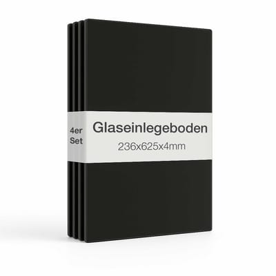 K-Möbel Glazen planken, 4-delige set incl. plankdragers & afdekkappen – transparant – voor staande vitrines met 2 deuren