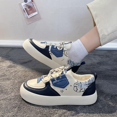 Chaussures Blanches à Grosse Tête pour Femmes Printemps et Automne Nouveau Style Collège Semelle Épaisse Polyvalentes Étudiantes Décontractées Chaussures de Planche 40 bleu