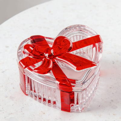 Snoep Pot met Deksel Glas Hartvormig Heldere Koekjes Kom Snoep Bewaar Container Serveerschaal voor Snacks Sieraden Rode Strik