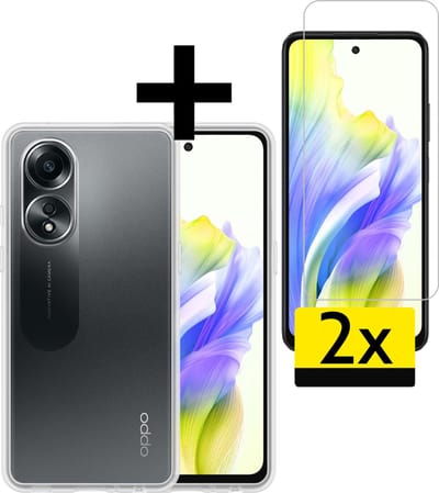 Hoesje - Met 2x Screenprotector - Geschikt voor OPPO A58 - Sterk & Shockproof - Back Cover - Siliconen Case - Telefoon Hoes - Telefoonhoesjes - Transparant