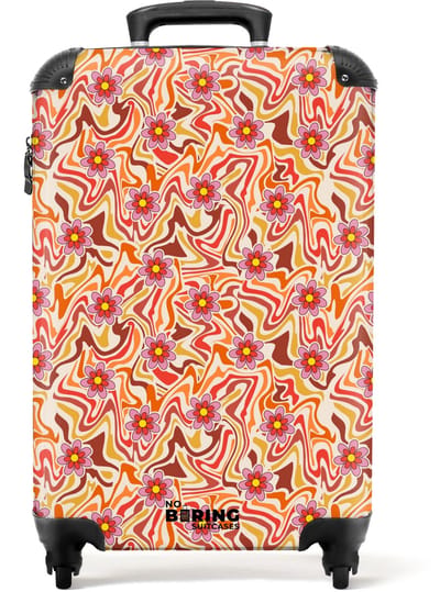 NoBoringSuitcases.com - Koffer - Retro disco 70s bloem patroon kleurrijk - Past binnen 55x40x20 cm en 55x35x25 cm - Trolley handbagage - Valiezen met wieltjes volwassenen - Reiskoffer op wielen - Rolkoffer lichtgewicht