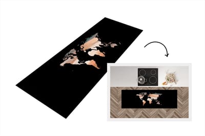 Keukenloper - Loper keuken - Wereldkaart - Verf - Zwart - 150x50 cm - Keukenloper vinyl