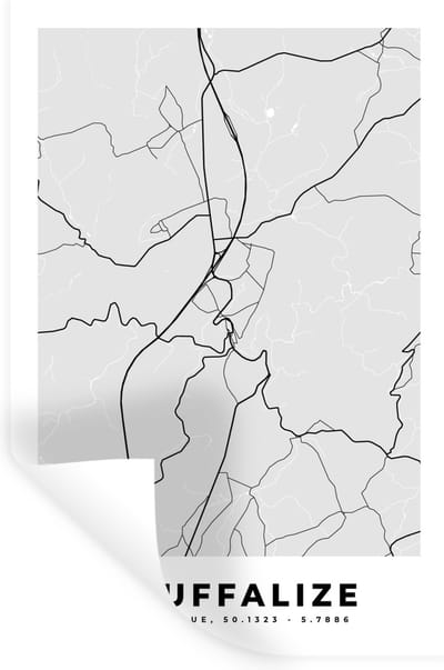 Muurstickers - Sticker Folie - Zwart Wit – België – Plattegrond – Stadskaart – Kaart – Houffalize - 20x30 cm - Plakfolie - Muurstickers Kinderkamer - Zelfklevend Behang - Zelfklevend behangpapier - Stickerfolie