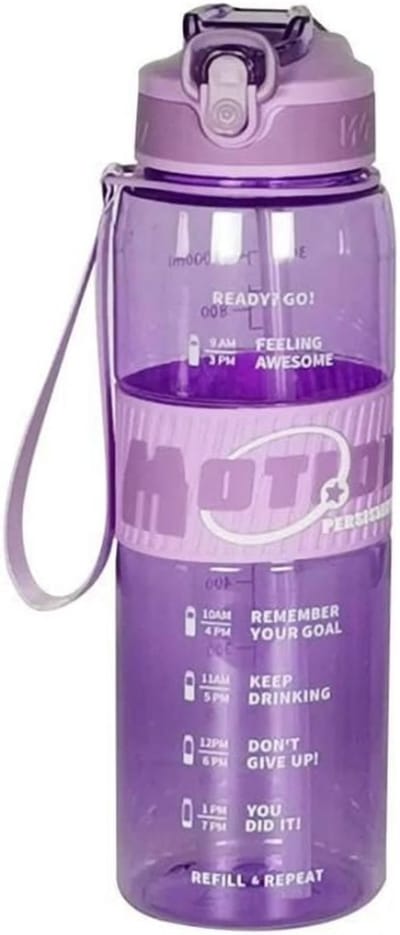 IBBO® - Waterfles 1 liter - Waterfles met rietje - Drinkbus - Sportbidon - Sportfles Fitness - Bottle 1 liter- Drinkfles - Schenkfles - Waterflessen - Paars transparant