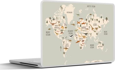Laptop sticker - 10.1 inch - Wereldkaart kinderen - Dino's - Kinderkamer - Jongens - Meisjes - Kinderen - 25x18cm - Laptopstickers - Laptop skin - Cover