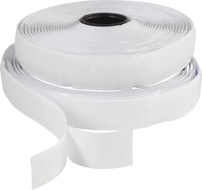 Klitteband haak en lussluiting, zelfklevend, B: 20 mm, wit, 5 m/ 1 rol
