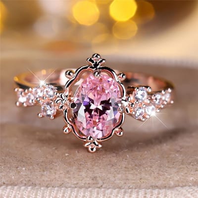 Luxe Kristal Roze Zirconia Ovaal Steen Bloem Ringen Voor Vrouwen Vintage Roségoud Kleur Trouwring Bruids Sieraden Verlovingscadeau 9 white
