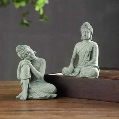 Nieuw Chinees type Zen Boeddha beeld zittende houding decoratie creatief groene zandsteen thee huisdier donkergroene kleur