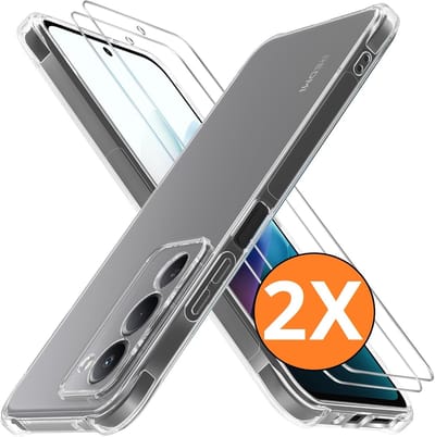 Hoesje geschikt voor Xiaomi Redmi 15 4G / 5G Hoesje transparant - Anti Shock silicone hoesje Redmi 15 4G / 5G case met 2 pack Screenprotector tempered glass voor Redmi 15 4G / 5G