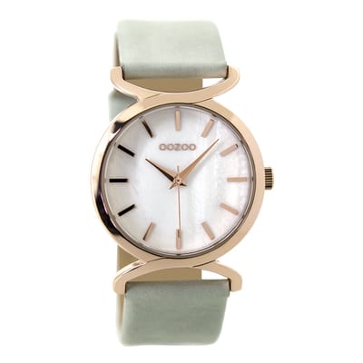 OOZOO Timepieces - Rosé goudkleurige horloge met licht blauwe leren band - C9527
