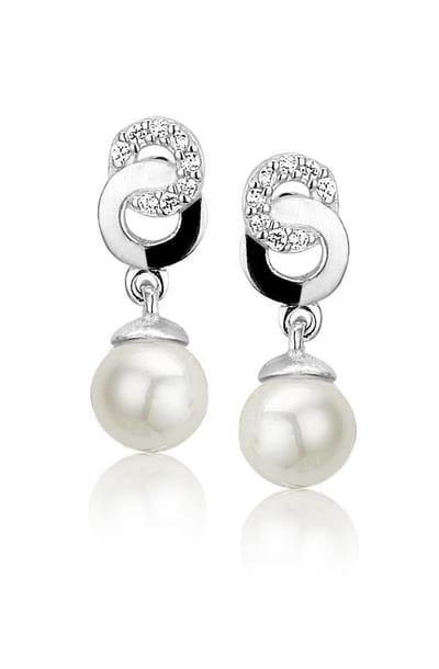 Montebello Oorbellen Rhynia - 925 Zilver Gerhodineerd - Parel - 18x5mm