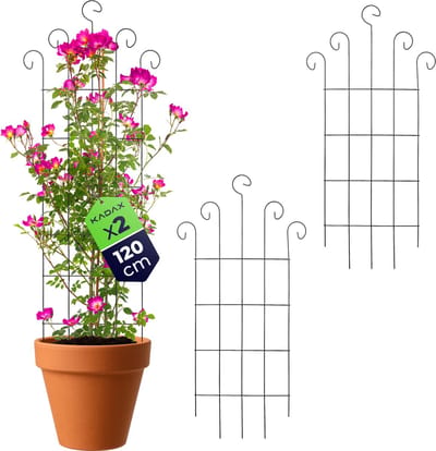 KADAX metalen trellis 58 x 120 cm, 2 stuks, klimsteun voor klimplanten zoals rozen, clematis, planten trellis voor tuin, balkon, terras, stalen planten trellis