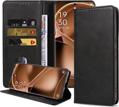 Smartphonica Telefoonhoesje geschikt voor Oppo Find X6 Pro kunstleren Hoesje met Magnetische sluiting en Pasjeshouders Book Case met Klepje - Zwart geschikt voor Oppo Find X6 Pro