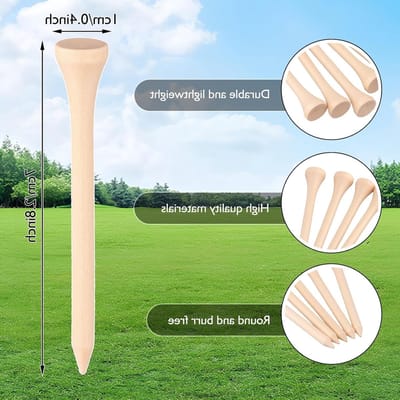 100 Stuks Biologisch Afbreekbare Golf T-shirts van Hout - 70mm Lange Golf Tees voor Driver en Golfmat