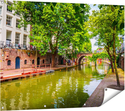 Gards Tuinposter Oudegracht in Utrecht - 120x90 cm - Tuindoek - Tuindecoratie - Wanddecoratie buiten - Tuinschilderij