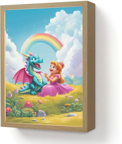 Nachtlampje 30x40 cm - Kinder lamp - Prinses - Draak - Regenboog - Tafellamp kinderkamer draadloos - Slaapkamer lampje - Bedlamp kinderen - Kinderlampje - Wandlamp babykamer - Nachtlampjes