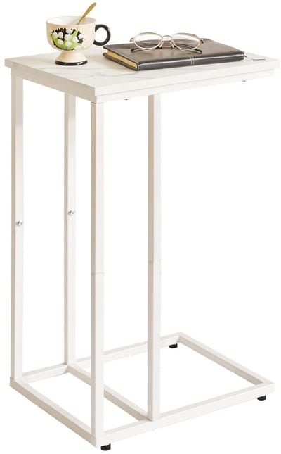 Unyqoos ® Bijzettafel met C-vormig Ontwerp, Marmeren Look, Houten Planken en Metalen Frame voor Veelzijdig Gebruik