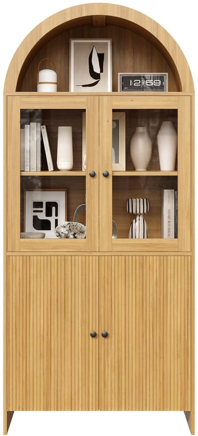 Sideboard - Vitrinekast met Glazen Deuren en Gebogen Bovenzijde - Golfpatroon - Glas - Natuur