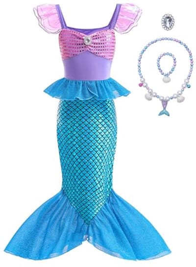Clundoo Zeemeerminkostuum voor meisjes, prinsessenjurk voor kinderen, met zeemeermin-accessoires voor Kerstmis, verkleedpartij, carnaval, Halloween,