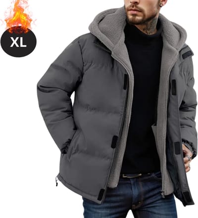 Livano Winterjas - Parka - Heren - Winter - Fleecejas - Volwassen - Stijlvol - Met Capuchon - Grijs - XL