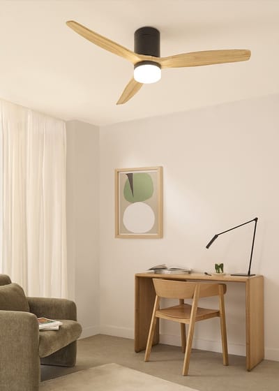 CREATE - Plafondventilator 40W silent Ø132 cm - Met Verlichting drie temperaturen - Met Wifi - Met Afstandsbediening - 6 Snelheden - Timer - Zomer/Winter functie - Zwart - WIND CALM