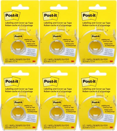 Post-it Labeling & Cover-Up Tape - 2,5 cm x 17,8 m - 6 Rollen - Non-Refillable - Transparant