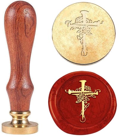 Dailygoods- Waszegelstempel Vintage - Kruis/Roze Design - 25 mm - Afneembare Messing Stempelkop - Houten Handvat - Voor Enveloppen/Uitnodigingen - Zegelstempel