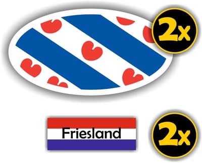 Jerma - Prov Friesland vlag - Auto - Sticker - 2x ovaal 13x7 cm - 2st 7x2.5 cm - Vinyl - zelfklevend