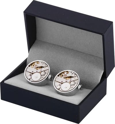 Manchetknopen met Mechanisch Horlogemechanisme - Luxe Manchetknopen met Horlogemechanisme - Zilver