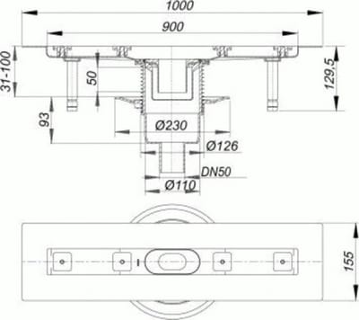 DALLMER douchegoot CeraLine verticaal F, 900mm, DN 50 Totale hoogte 110mm, 521644